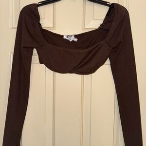 Ribbed Brown Long Sleeve Crop Top
